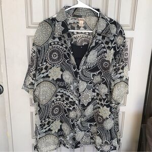 Vintage Uniti Casuals Neutral Color Blouse w Tank Sz3X Short Sleeves HipLength